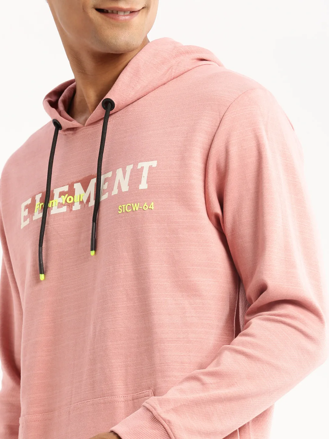 Men Peach Hooded Typography Pullover