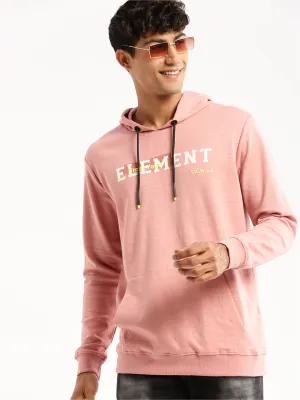 Men Peach Hooded Typography Pullover