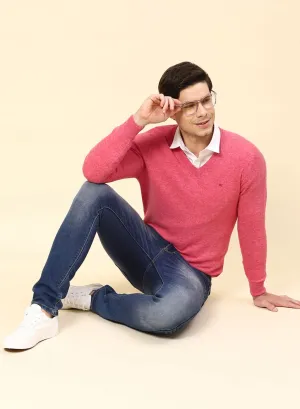 Men Pink Solid Lamb wool Pullover