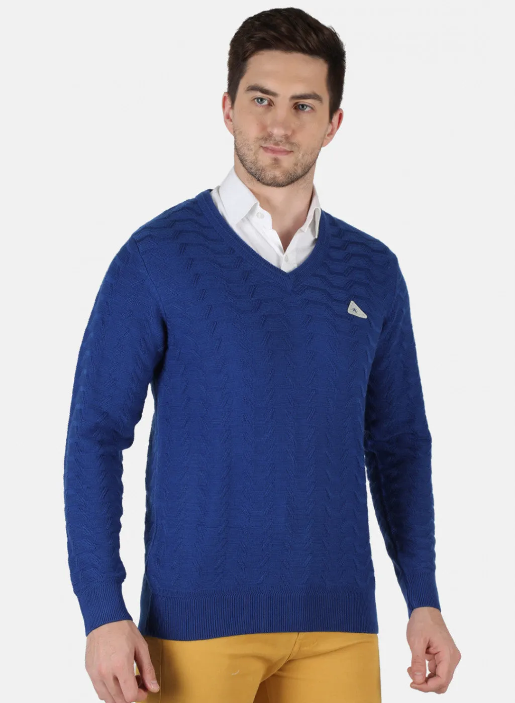 Men Royal Blue Self Design Pullover