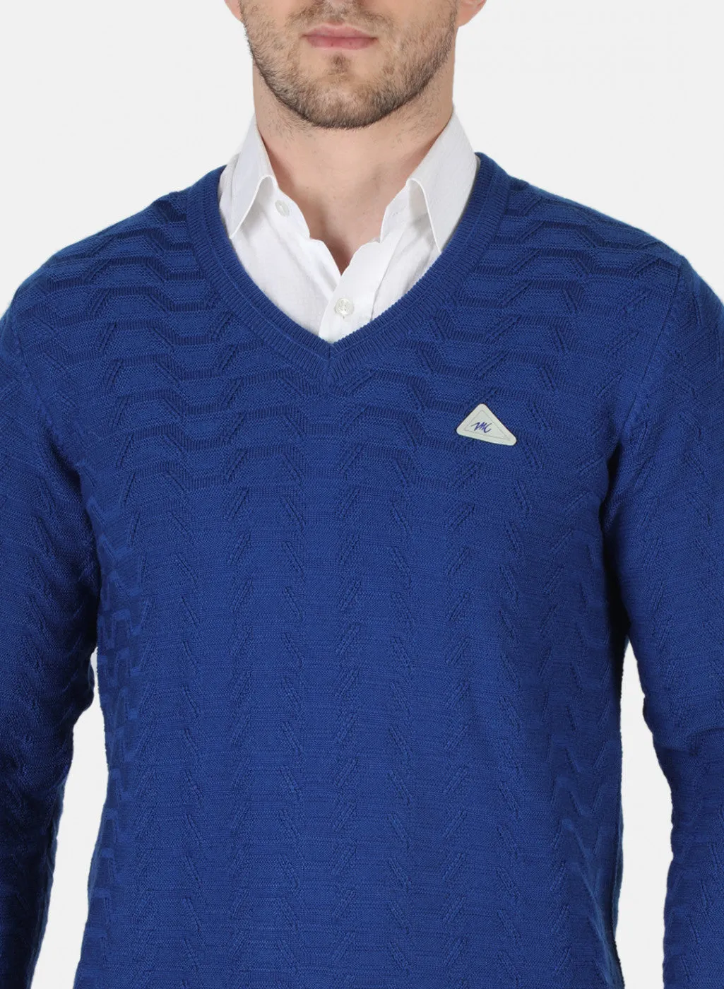 Men Royal Blue Self Design Pullover