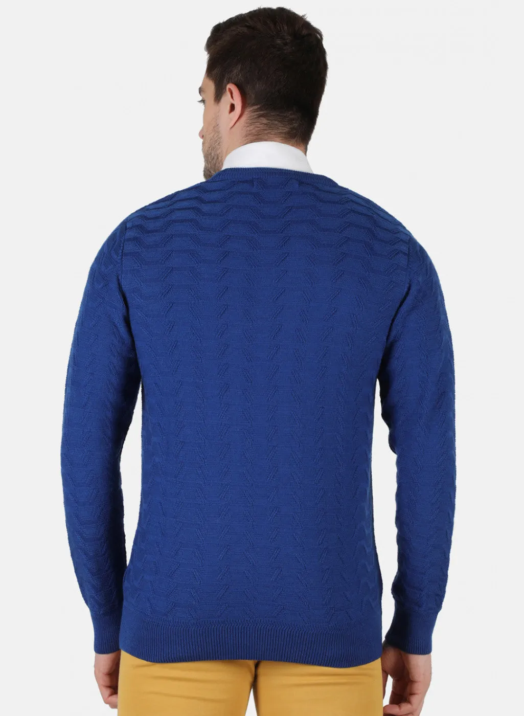 Men Royal Blue Self Design Pullover