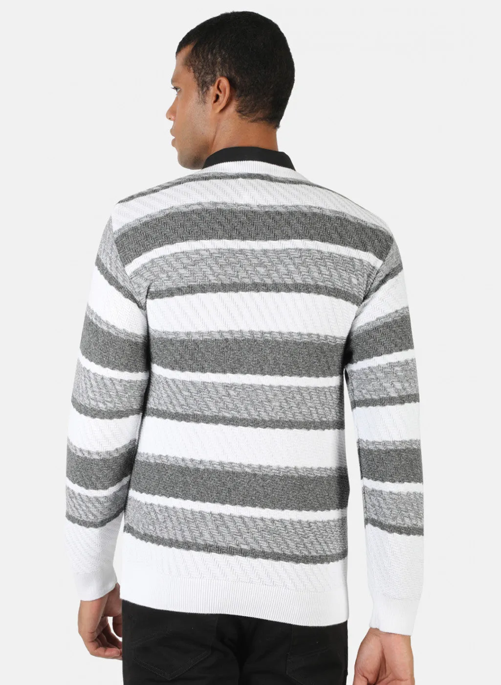 Men White & Grey Solid Pullover