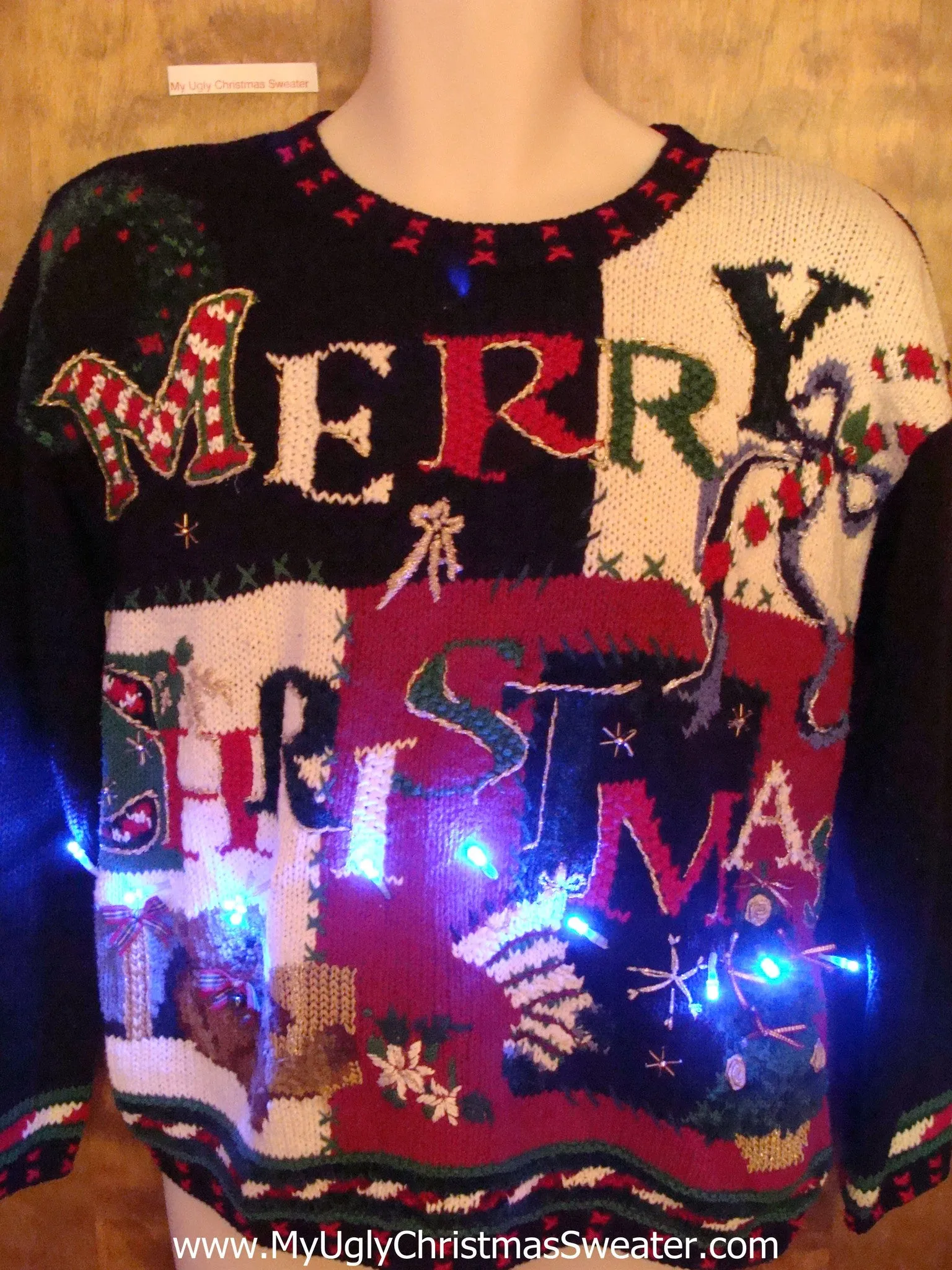 MERRY CHRISTMAS 80s Tacky Xmas Sweater with Lights