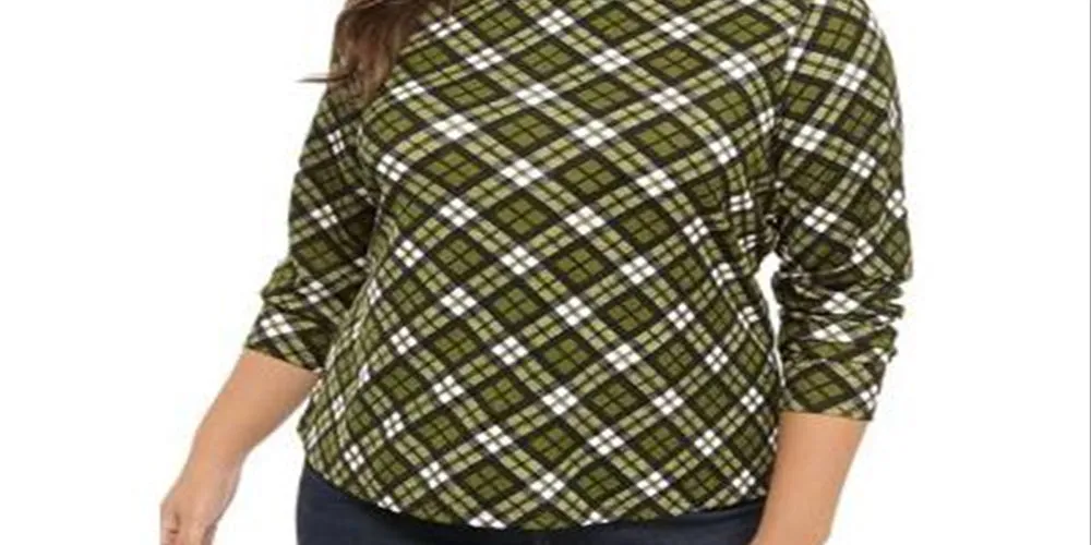 Michael Kors Women's Plaid Pullover Blouse Green Size 0X