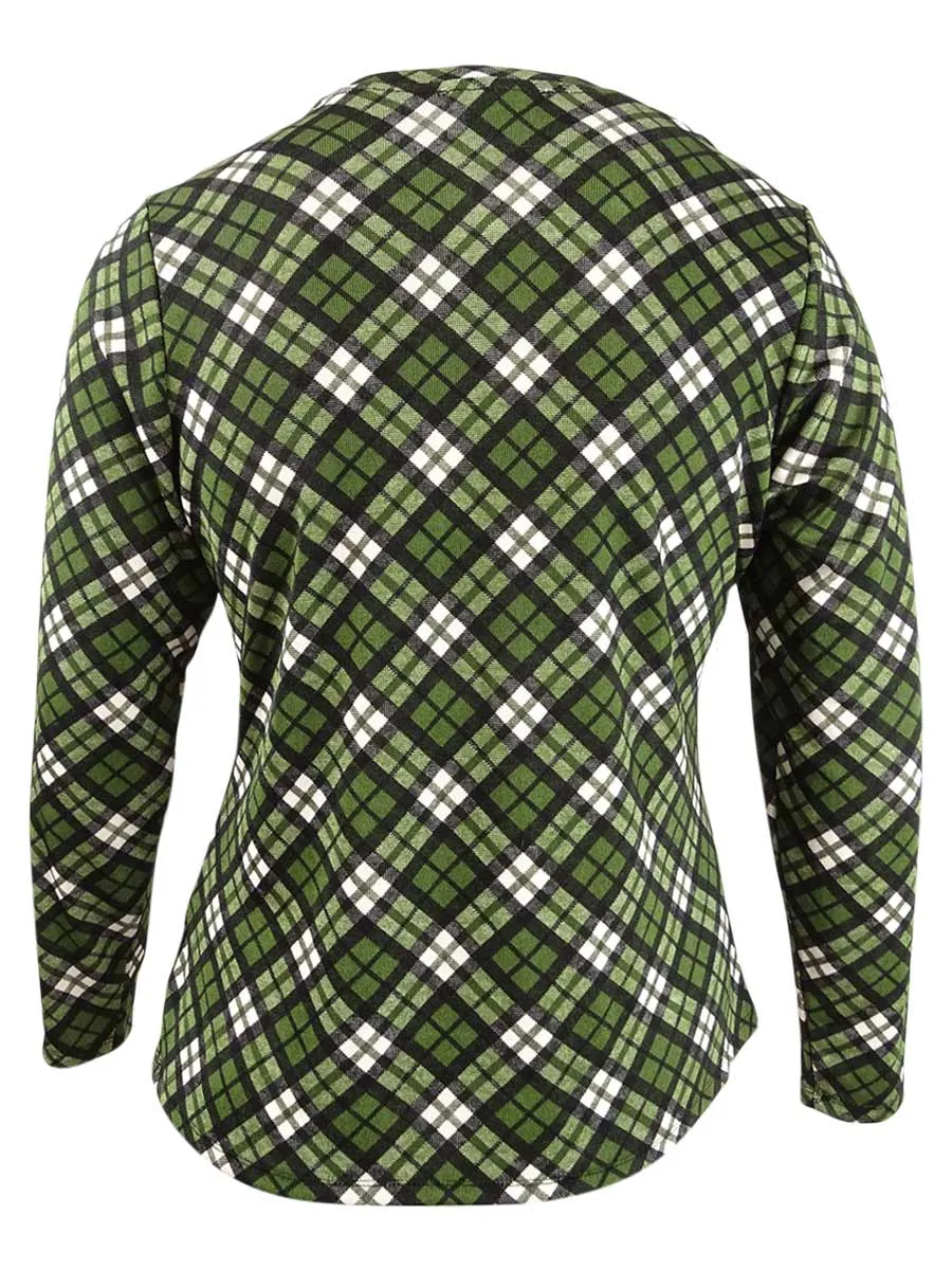 Michael Kors Women's Plaid Pullover Blouse Green Size 0X