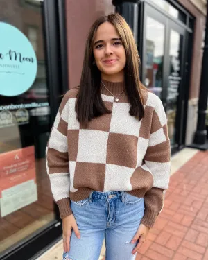 Mocha Checkered Crewneck Sweater