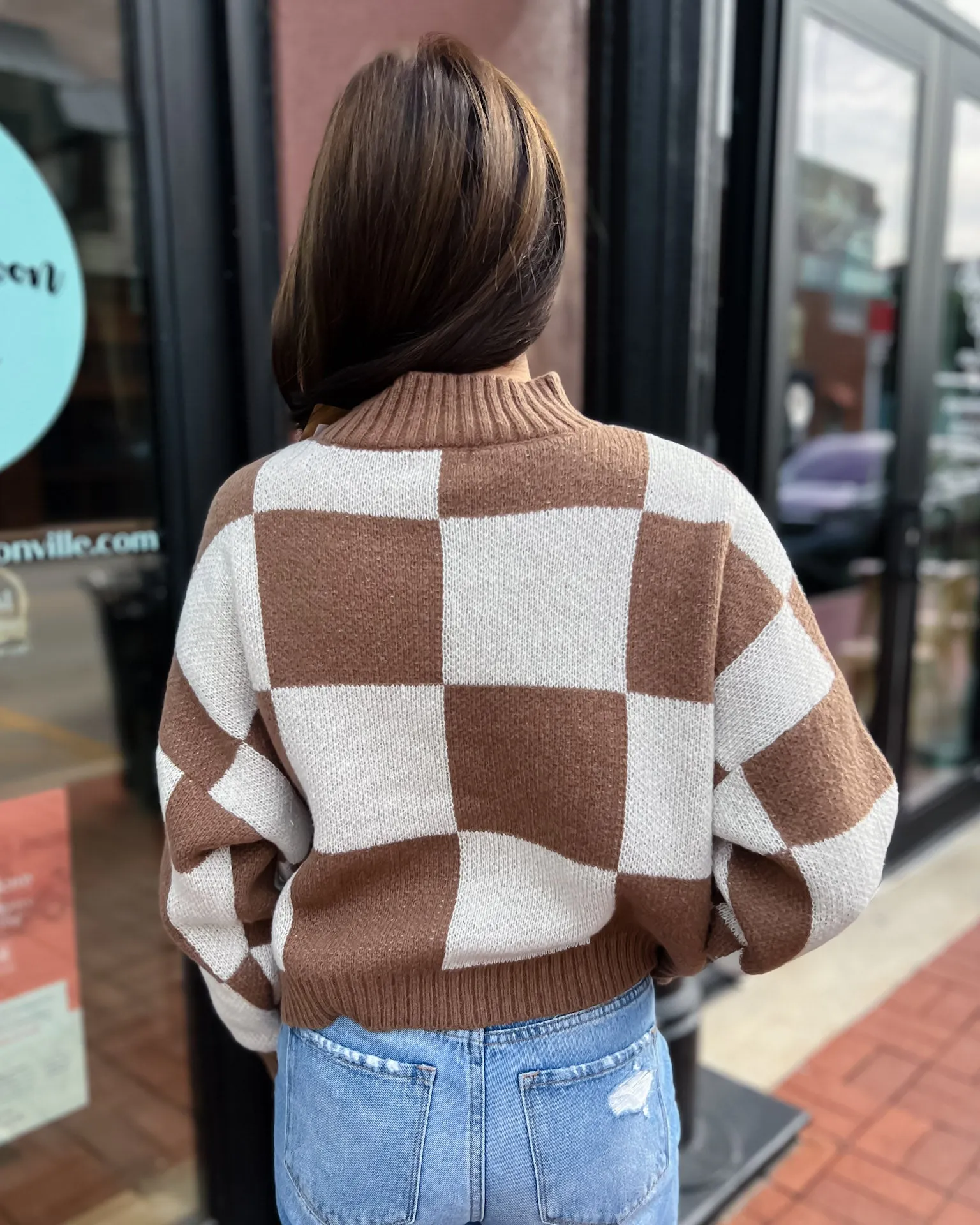 Mocha Checkered Crewneck Sweater