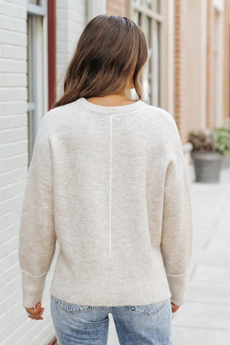 Natural Contrast Ribbed Pullover Sweater - FINAL SALE