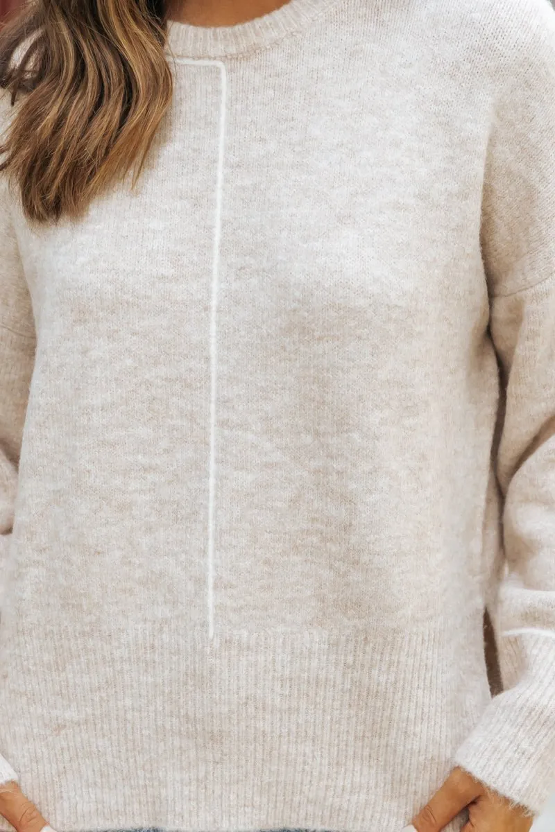 Natural Contrast Ribbed Pullover Sweater - FINAL SALE