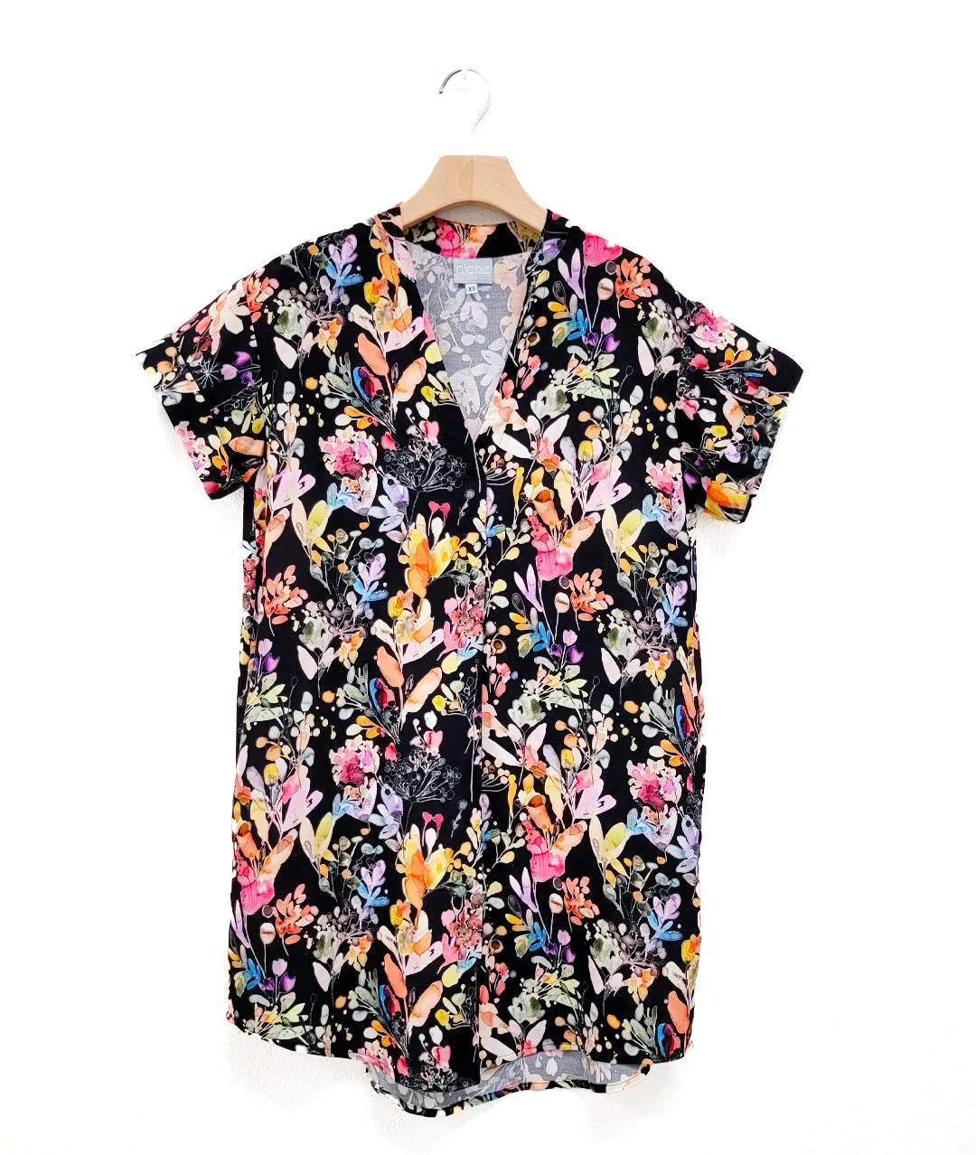 Niche - Rayon - Mila Dress - Black Watercolor Floral