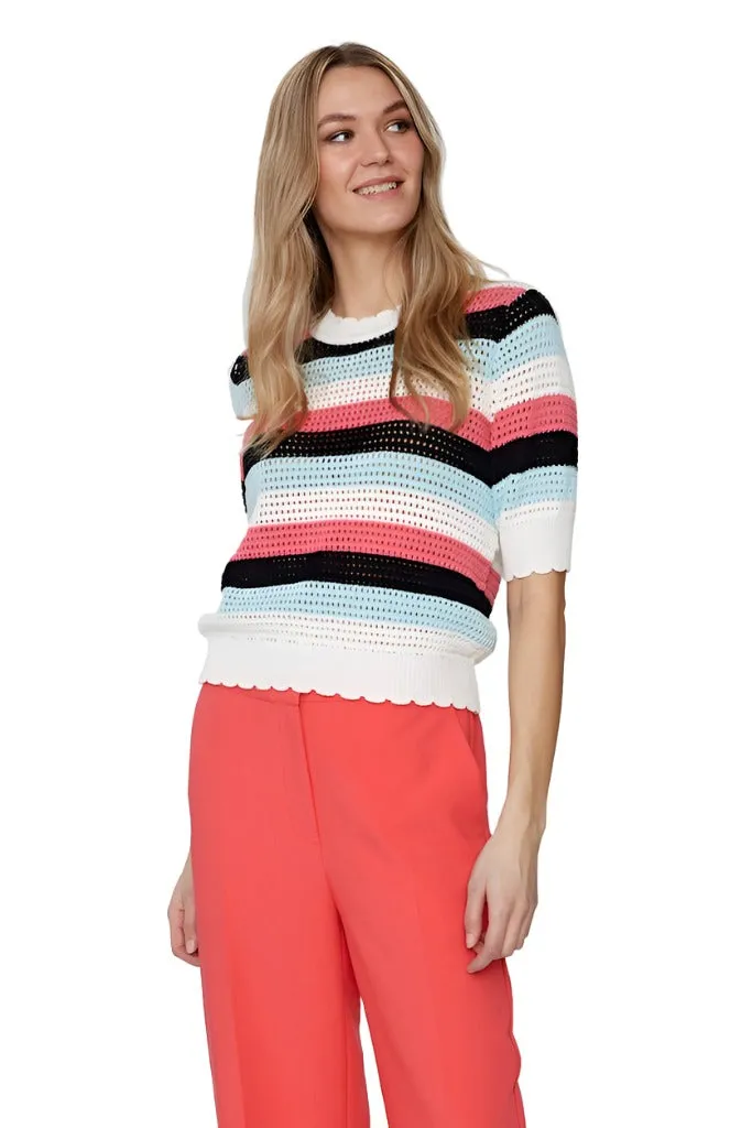 Numph Womens Fantia Stripe SS Pullover Iced Aqua