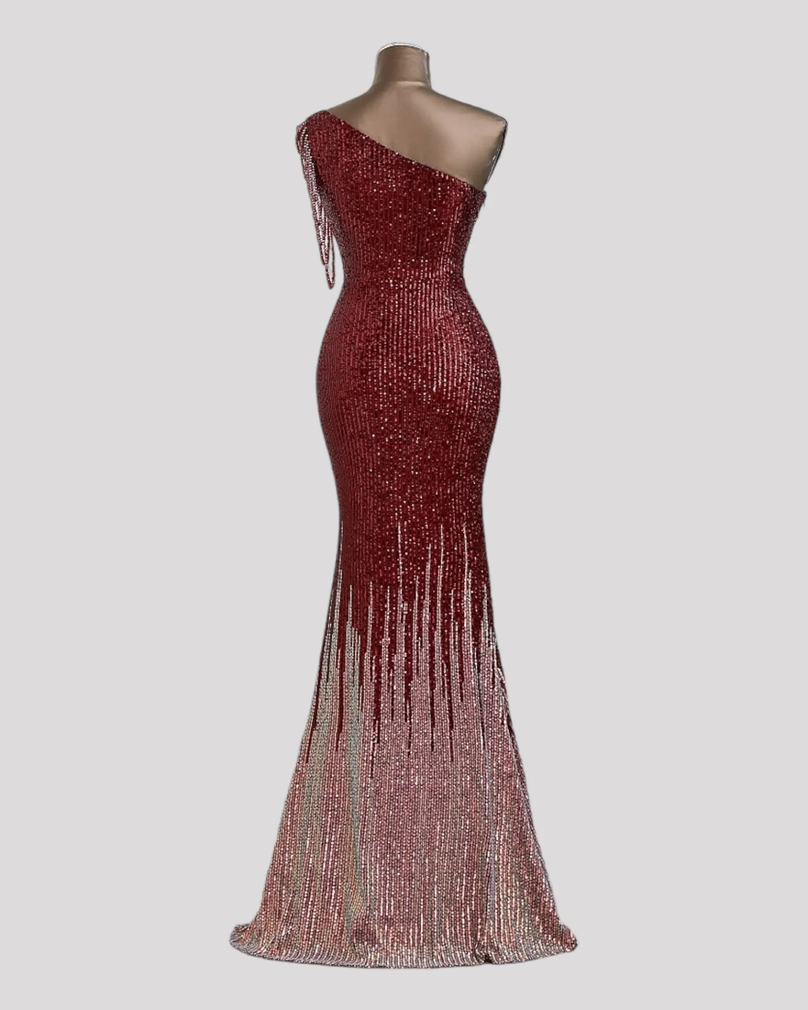 One Shoulder Evening Dress in a 2 Tone Sequin Fabric with Shoulder Beading Draping, Available in 6 colours