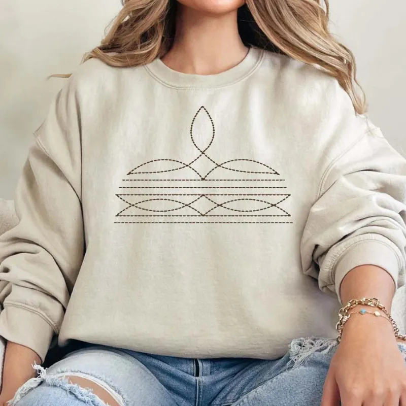 Online Exclusive | Boot Stitch Printed Long Sleeve Graphic Sweatshirt in Cream