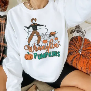 Online Exclusive | Wranglin' Pumpkins Long Sleeve Graphic Sweatshirt in White