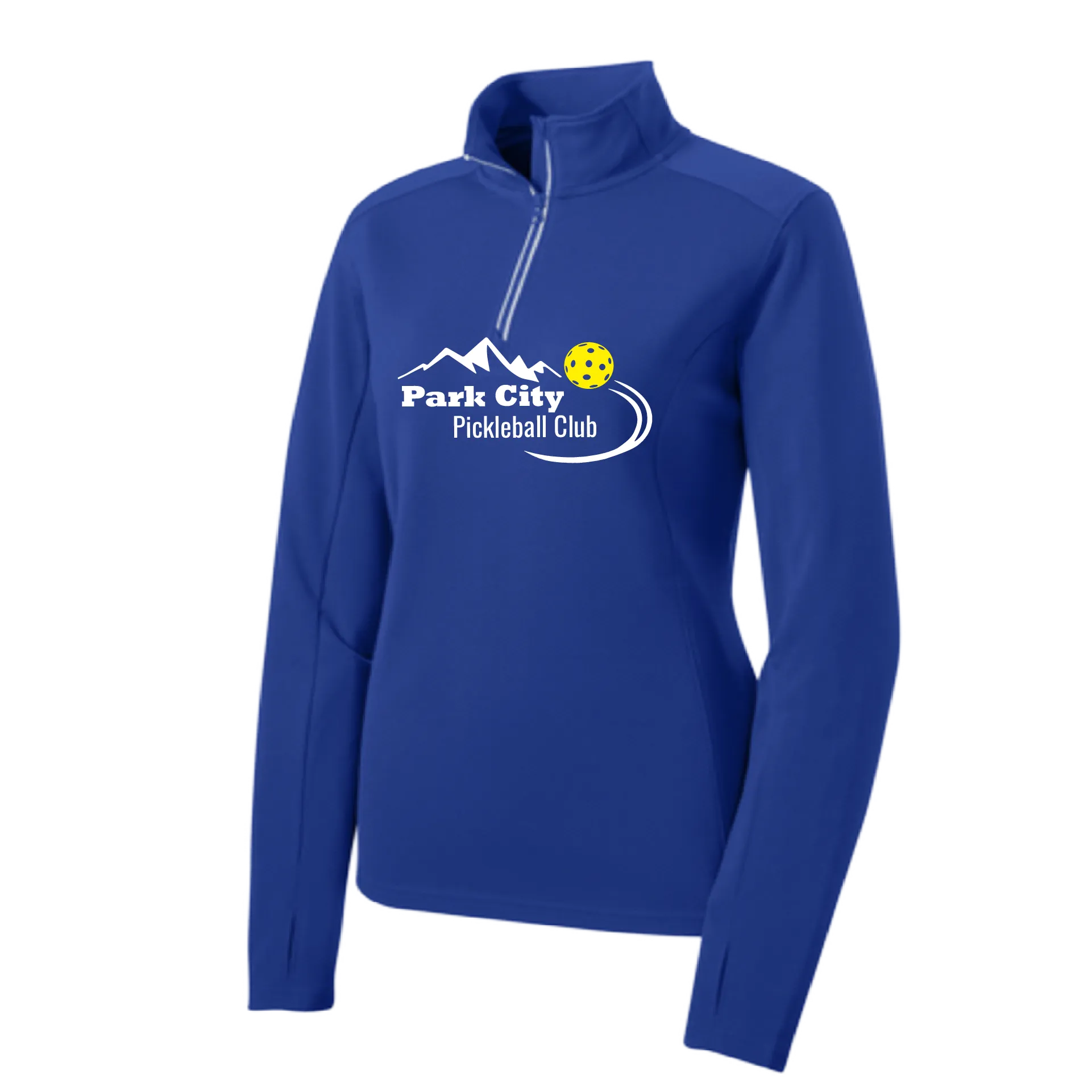 Park City Pickleball Club White Words (Customizable) | Women's 1/4 Zip Pullover Athletic Shirt | 100% Polyester