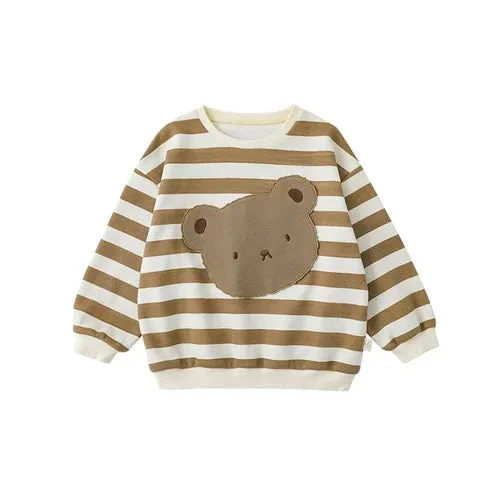 Petite Bear: Striped Pullover Sweatshirt