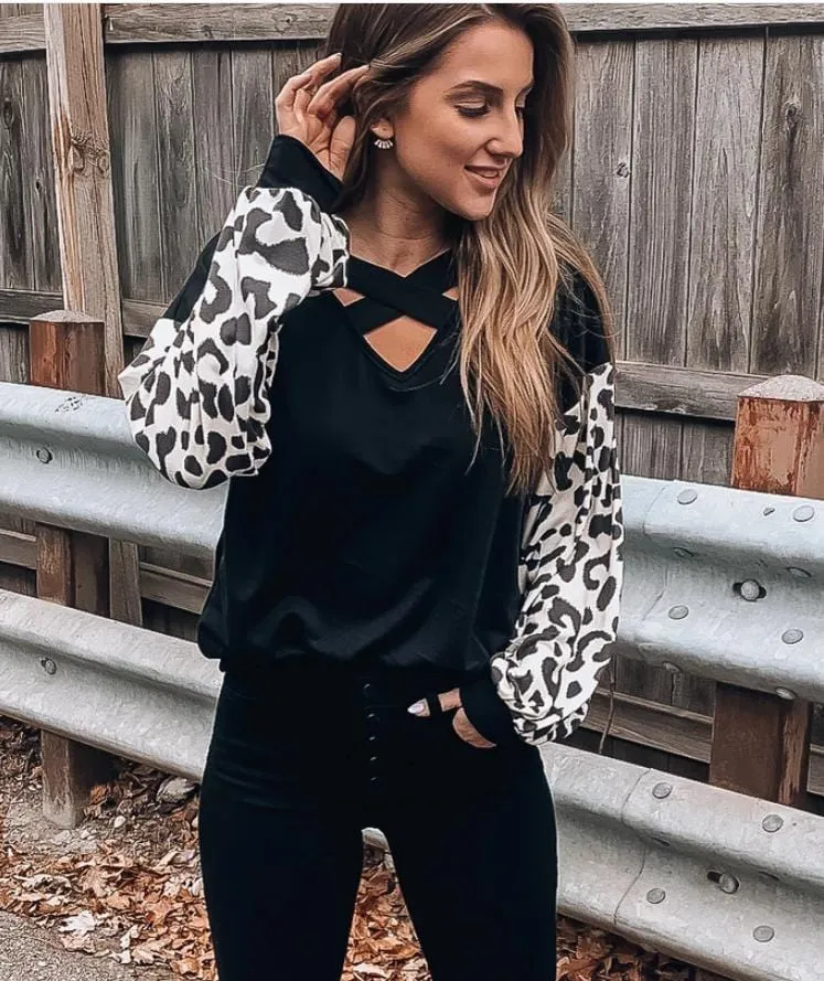 Puffed Leopard Sleeve Tunic