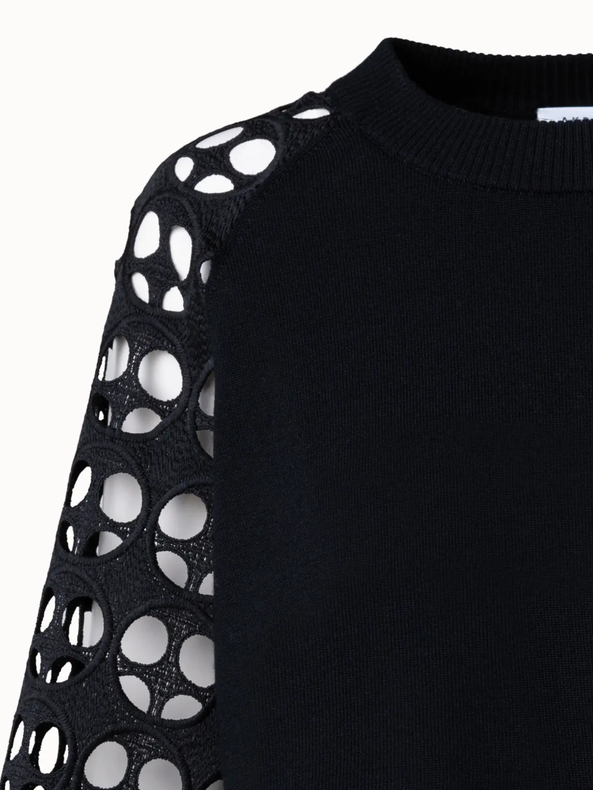 Pullover in Merino Wool and Dot Cut-Out Embroidery