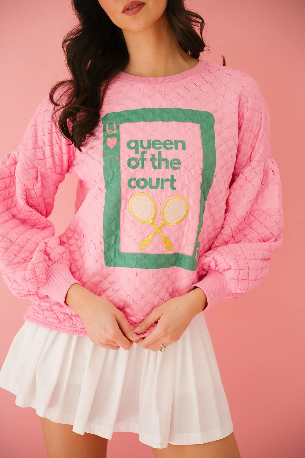 QUEEN OF THE COURT PINK QUILTED PULLOVER