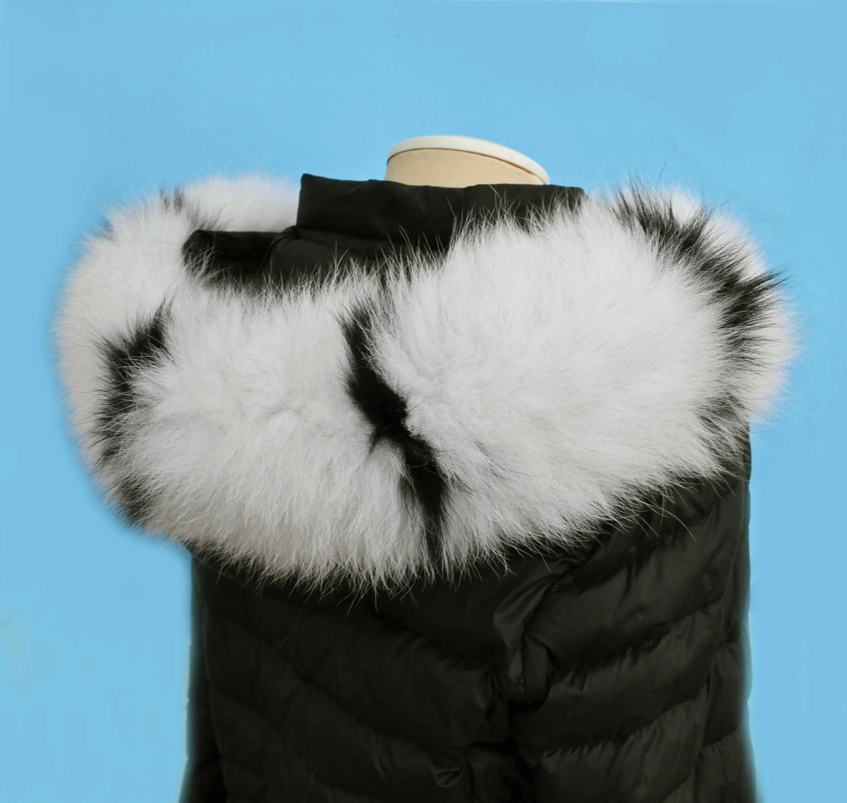 READY to Ship XXL Real Fox Fur (SKIN) Trim Hood with lining and buttons, White and Black Fox Fur Collar, Large Fur Scarf Ruff, Real Fur Hood