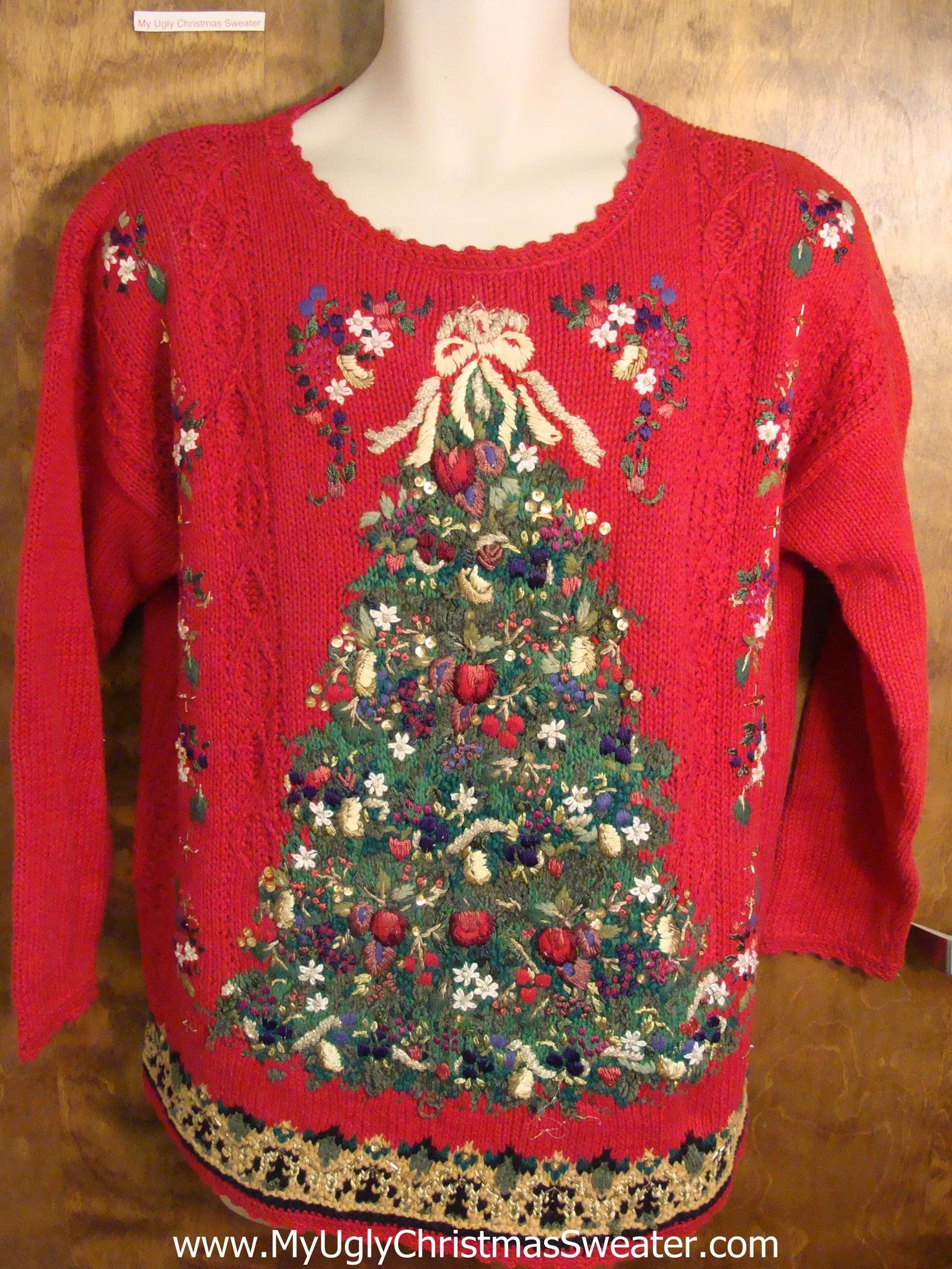 Red 80s Huge Tree Ugly Christmas Sweater