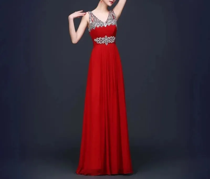 Red Evening prom Dresses Chiffon Party Dress at Bling Brides Bouquet