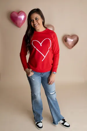 Red White Heart Crew Neck Pullover (SM-2X)