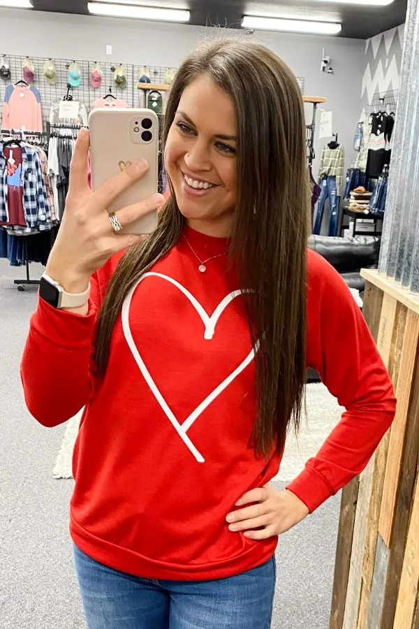 Red White Heart Crew Neck Pullover (SM-2X)