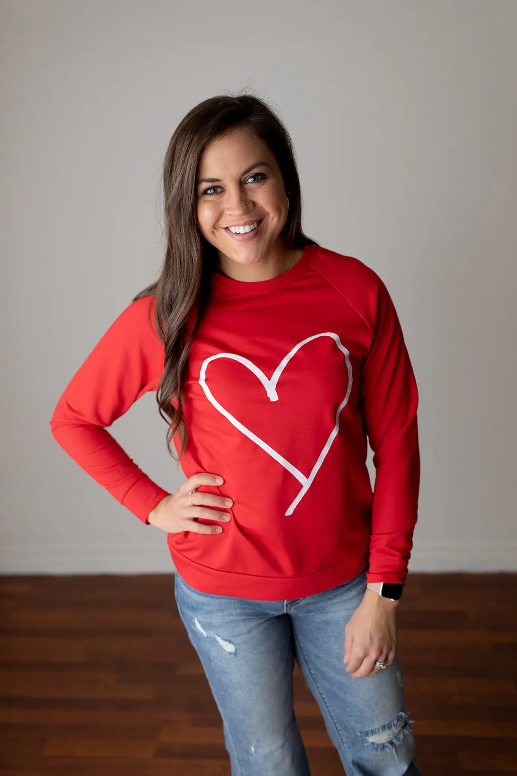 Red White Heart Crew Neck Pullover (SM-2X)