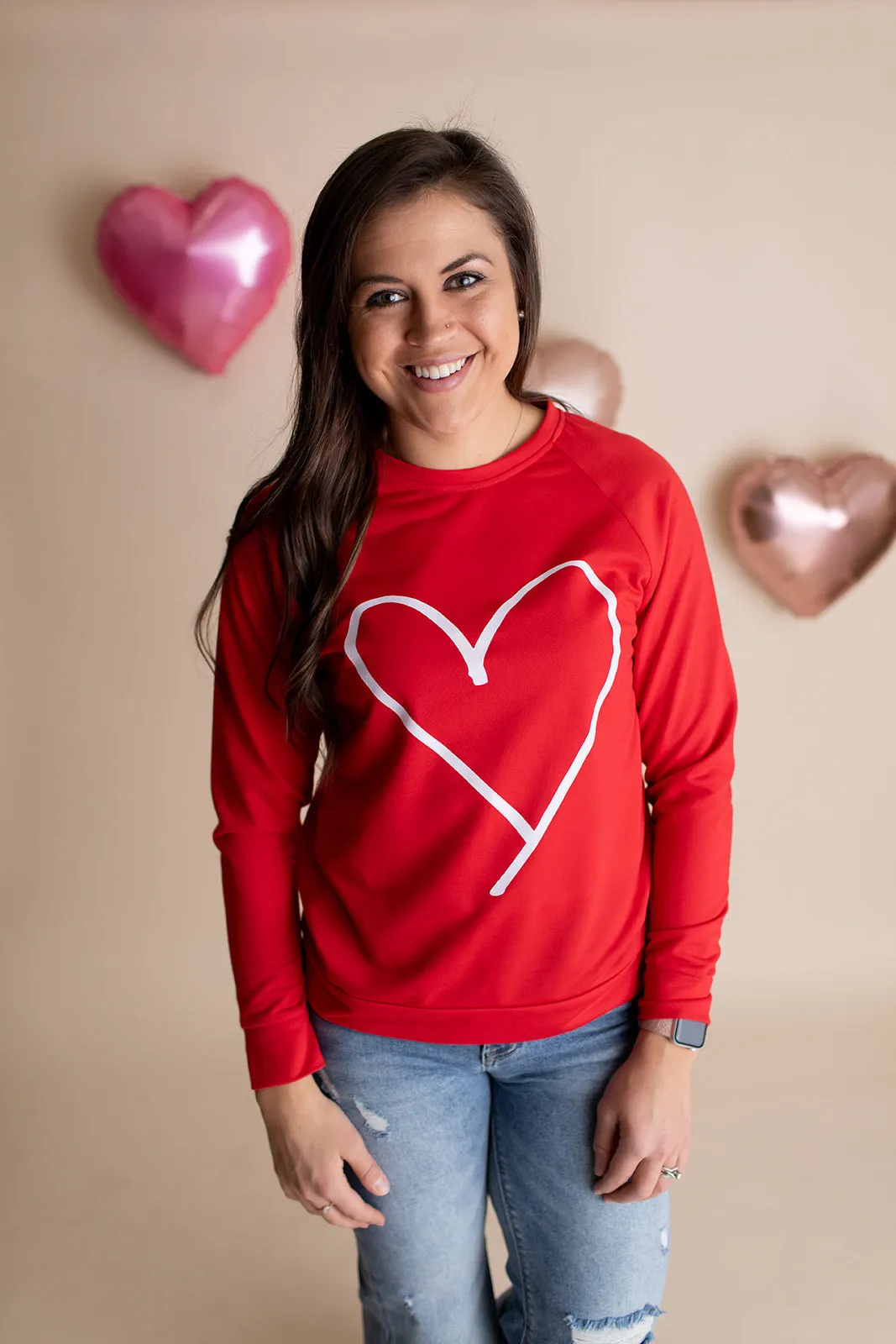 Red White Heart Crew Neck Pullover (SM-2X)