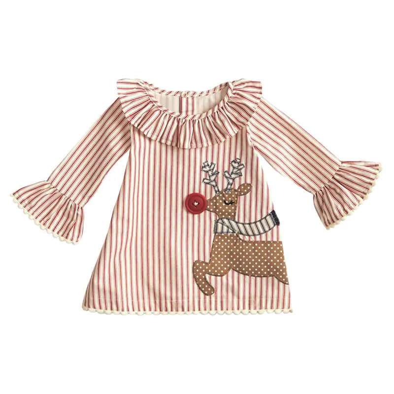 Reindeer Button Striped Dress