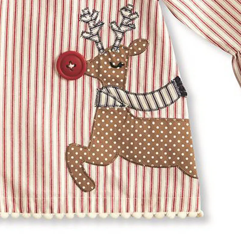 Reindeer Button Striped Dress