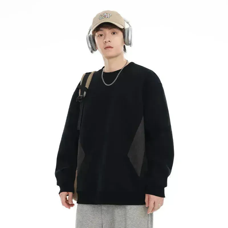 Retro plain Round Neck Pullover Sweater top For Men