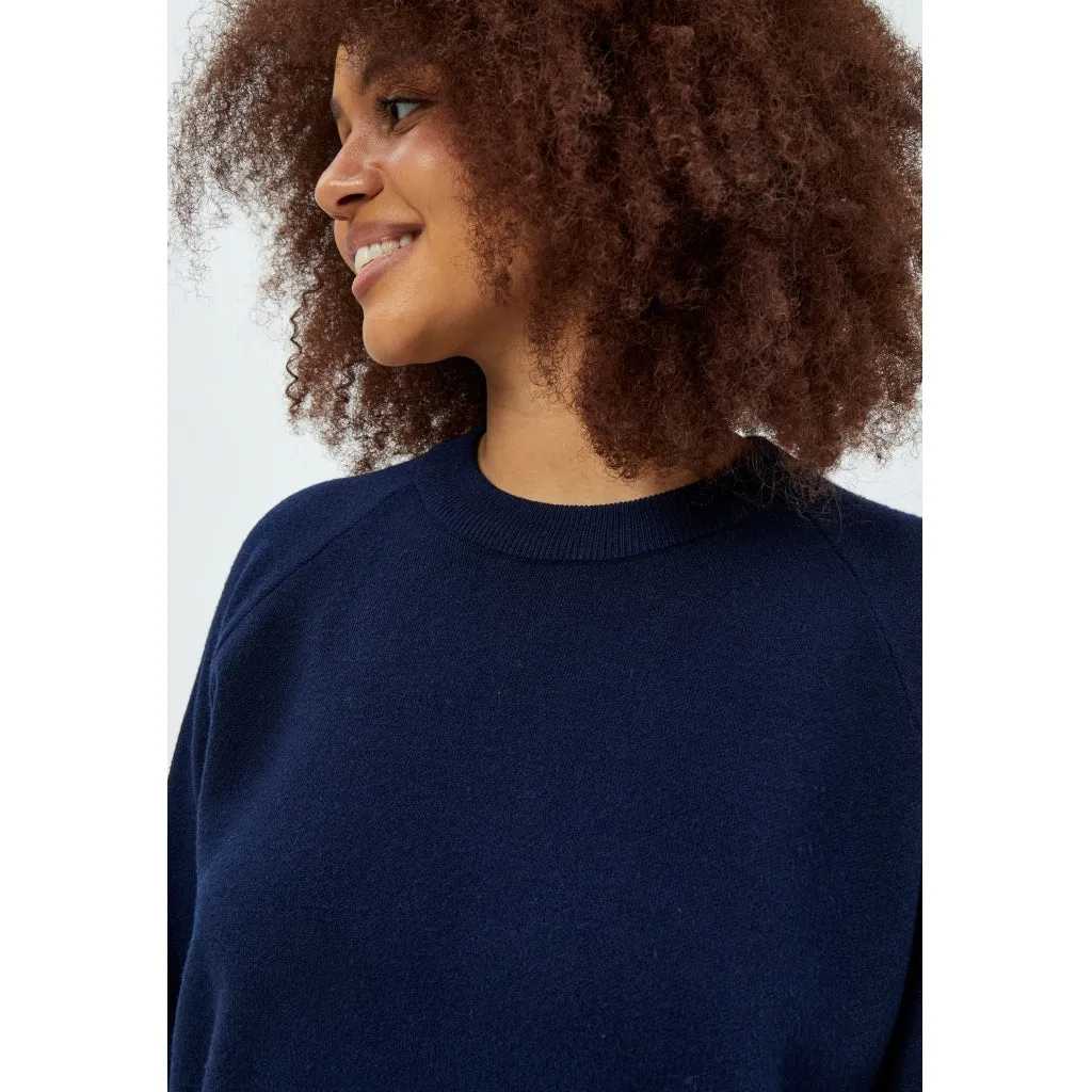 Rosalia Mock Neck Knit Pullover Curve - Black Iris Solid