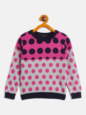 RVK Girls Geometric Printed Round Neck Cotton Pullover Sweater