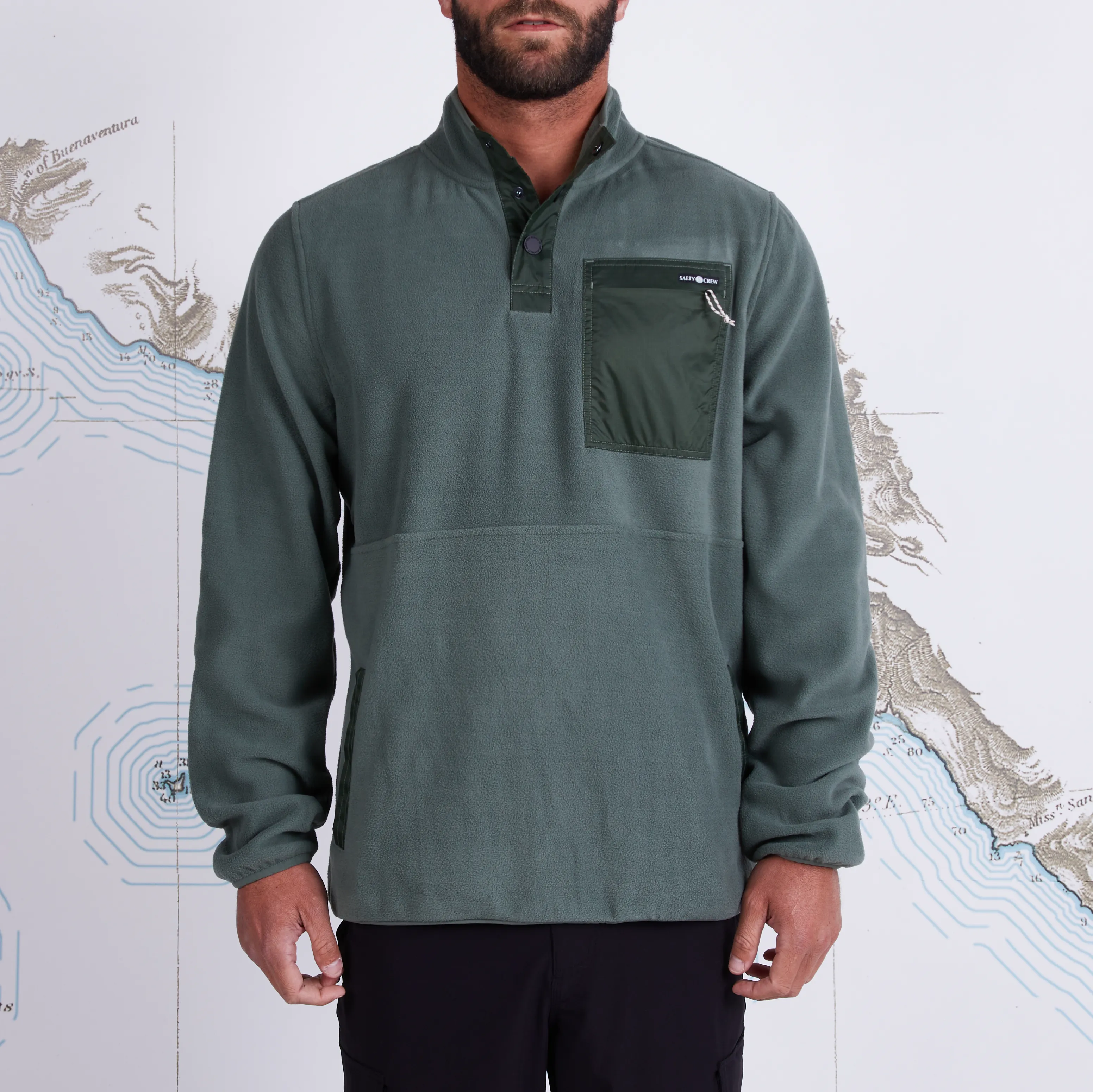 Salty Crew Men&#x27;s Edgewater Pullover Fleece Fatigue Green | Buy Salty Crew Men&#x27;s Edgewater Pullover Fleece Fatigue Green here | Outnorth