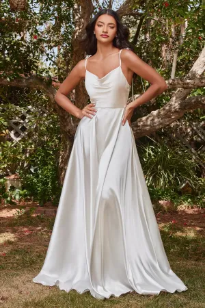 Satin Cowl A-Line Wedding Gown with Slit