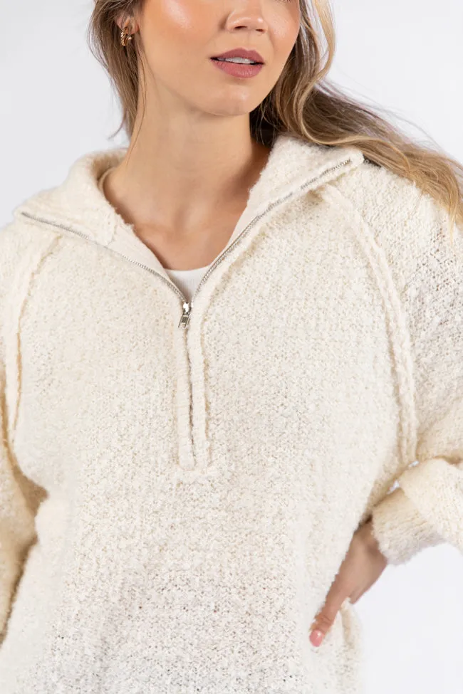 Signature Move Cream Fuzzy Quarter Zip Pullover SALE