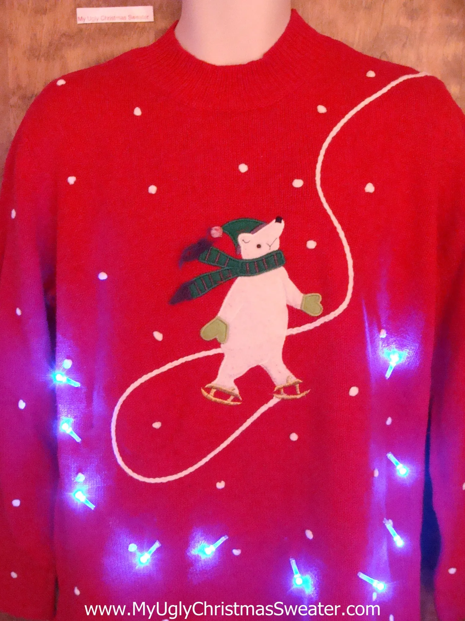 Skating Polar Bear Light Up Ugly Christmas Jumper