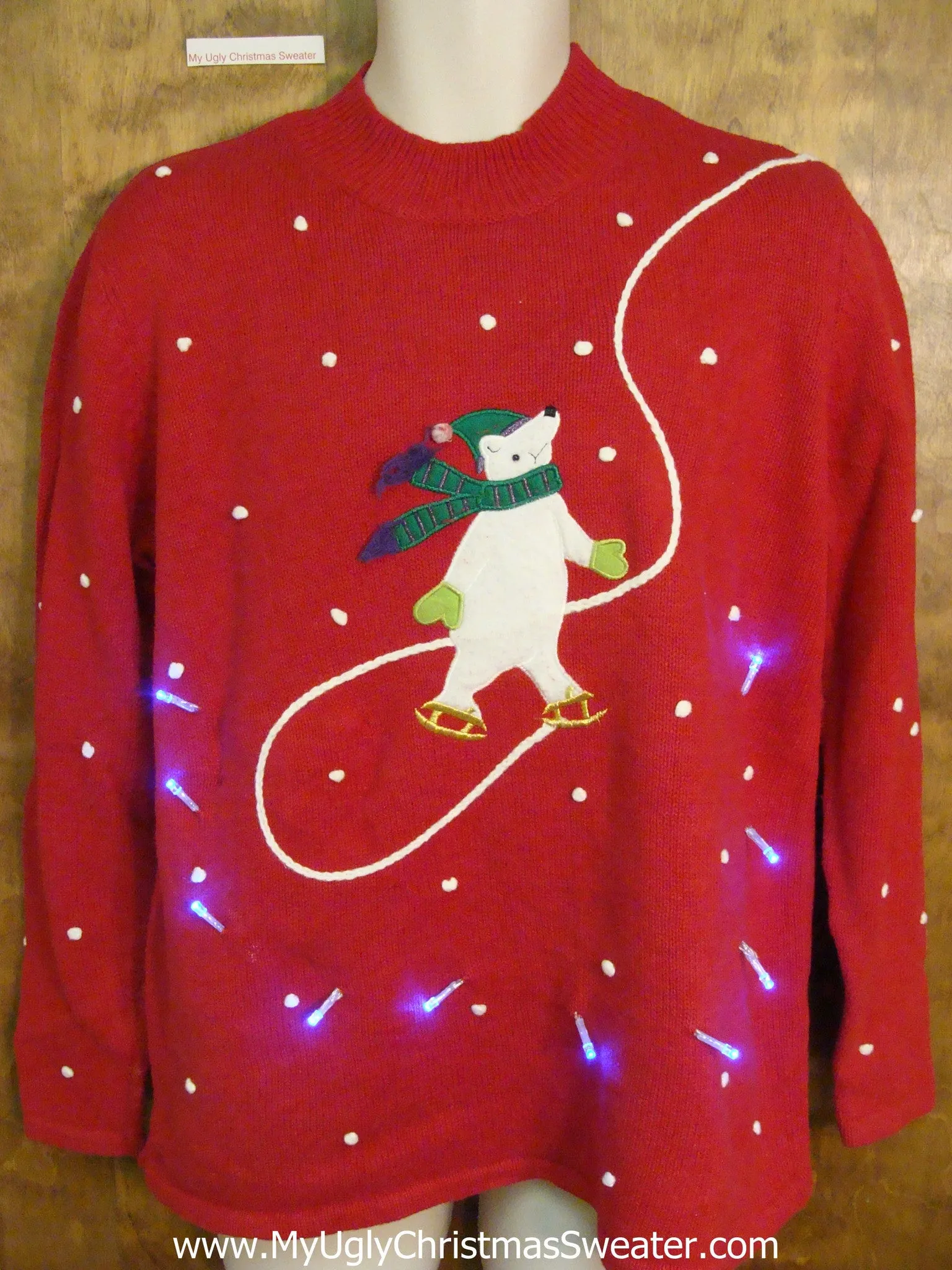 Skating Polar Bear Light Up Ugly Christmas Jumper