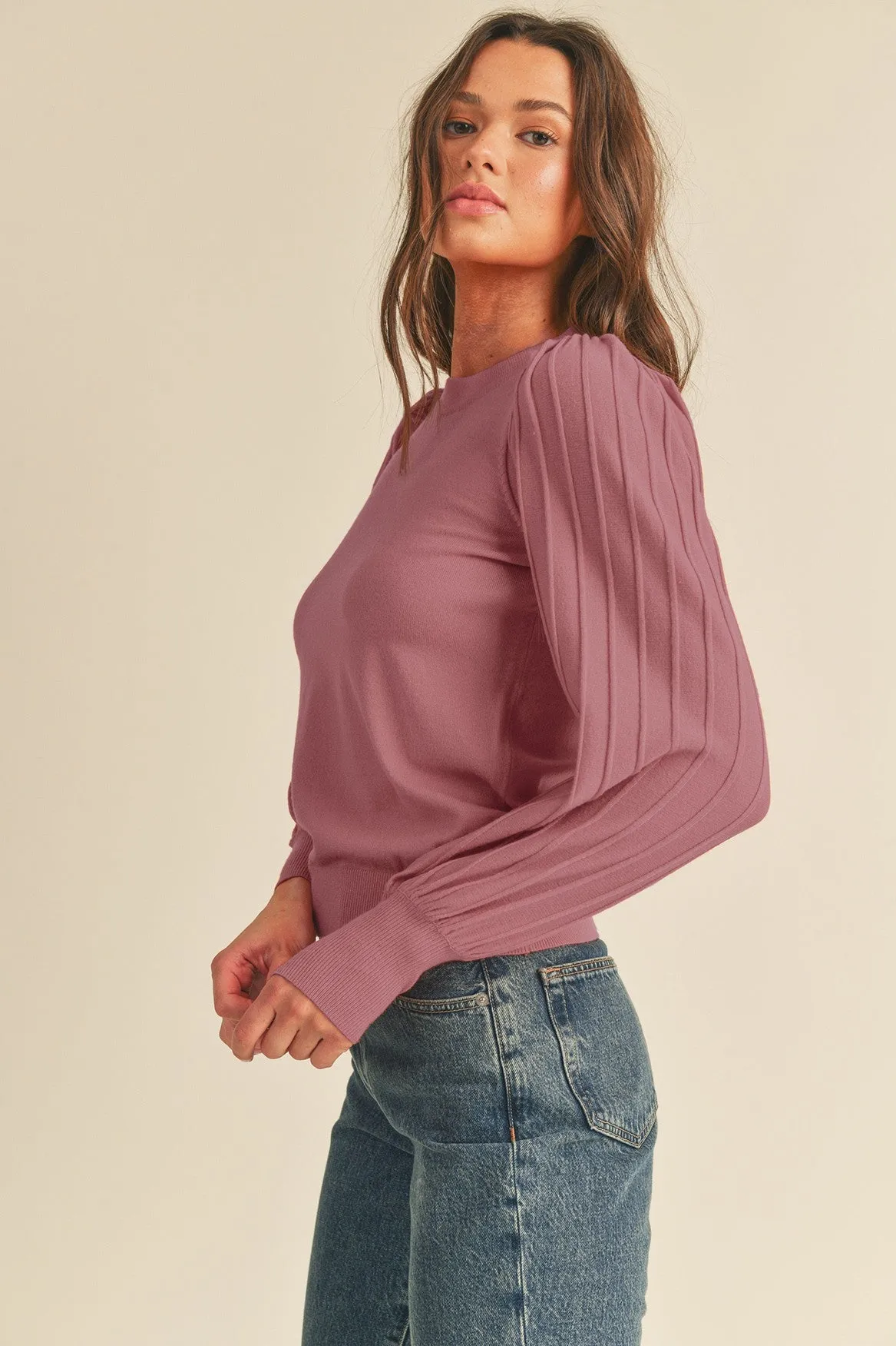 Slate Rose Classic Stripe Texture Pullover