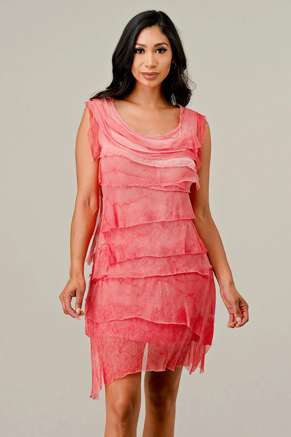 Sleeveless Raw Moda Ruffle Silky Dress