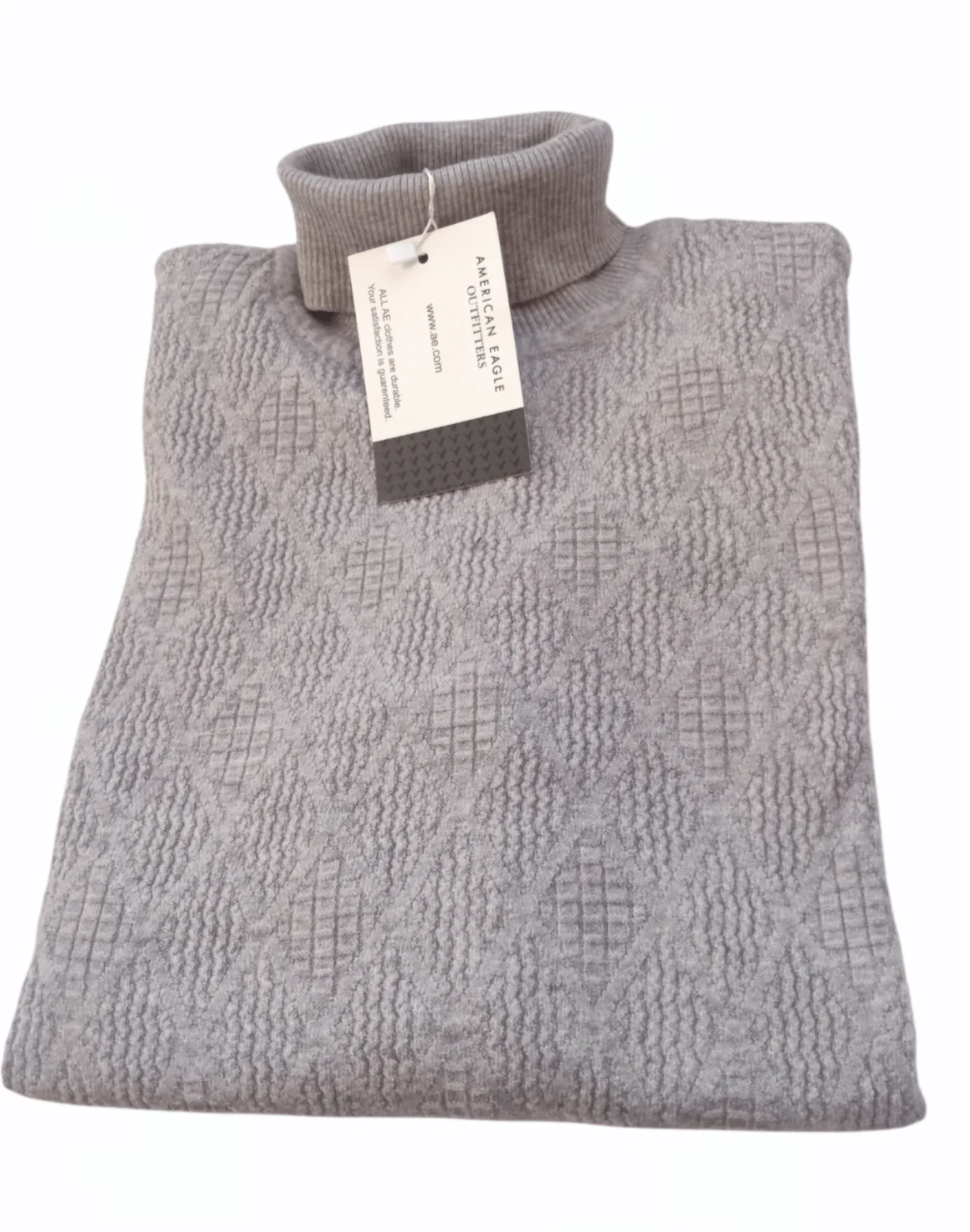 [Slim Fit] Men High Collar (Turtleneck) Pullover AE (diamond shapes) - Light Grey