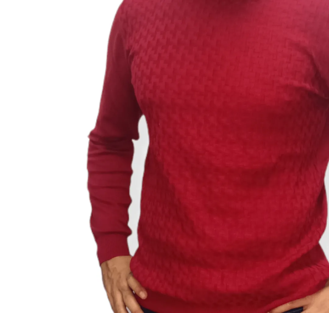 [Slim Fit] Men High Collar (Turtleneck) Pullover Massimo (brick shapes) - Crimson