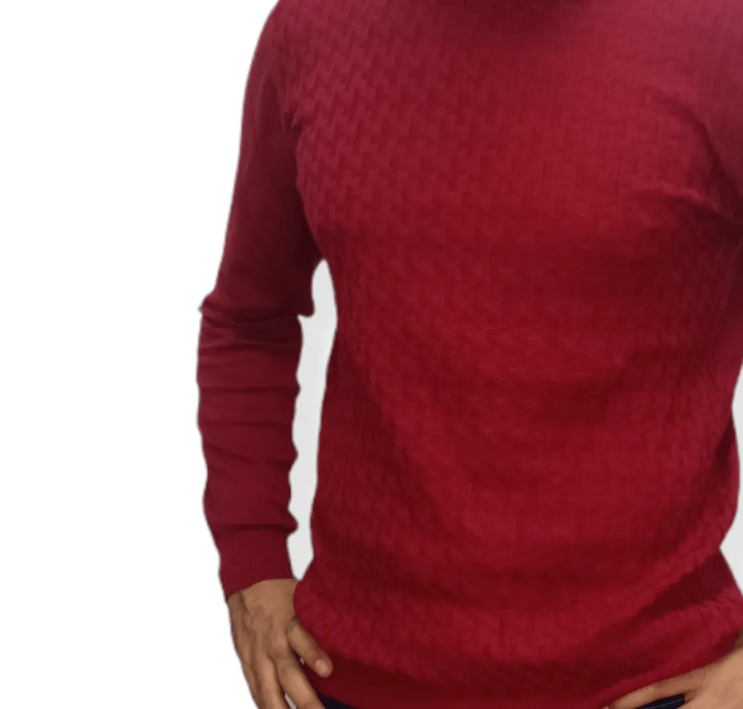 [Slim Fit] Men High Collar (Turtleneck) Pullover Massimo (brick shapes) - Crimson