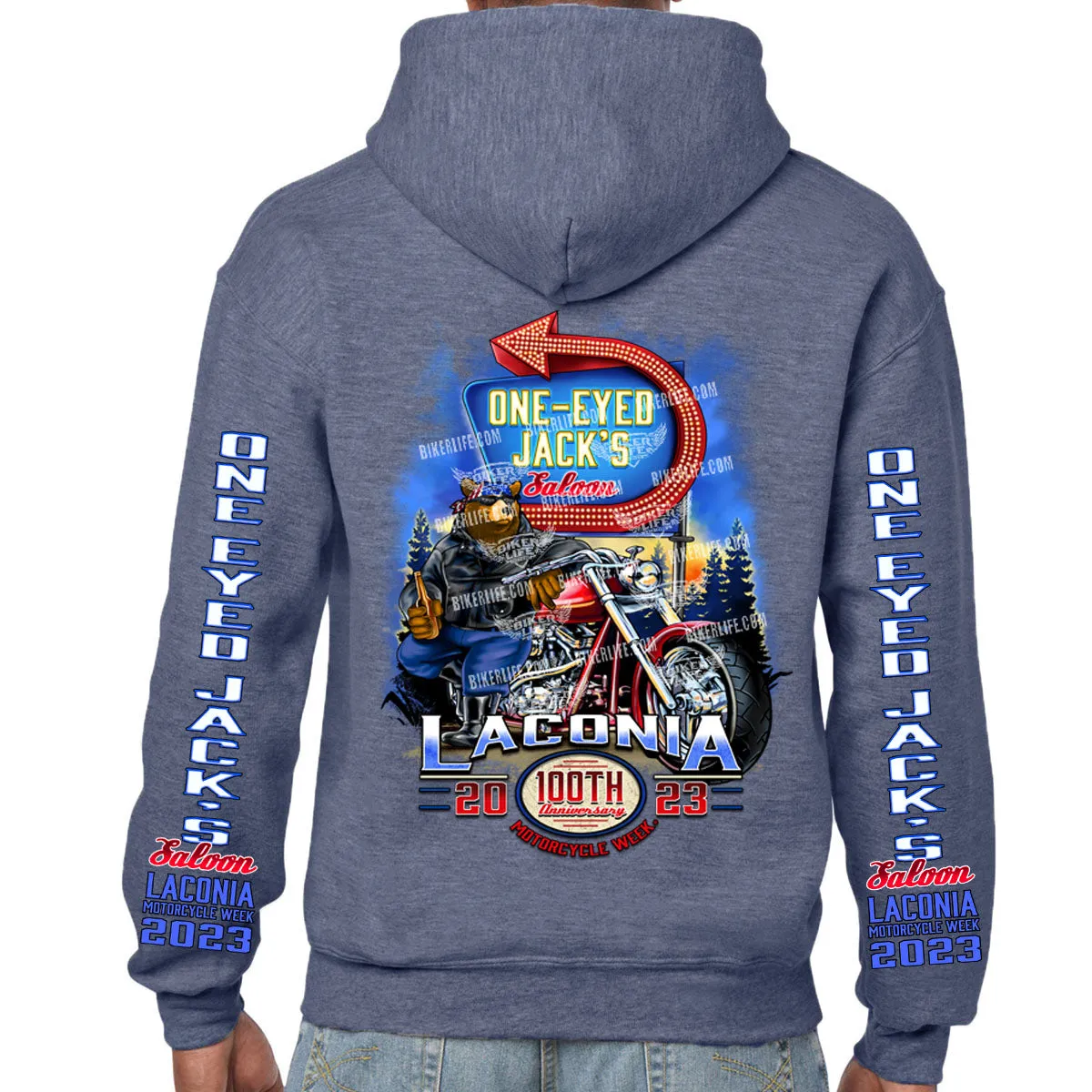 SPECIAL EDITION 2023 Laconia Motorcycle Rally One Eyed Jack's Saloon Weirs Beach Bear Pullover Hoodie