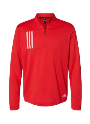 Team Collegiate Red / Grey Two Adidas 3-Stripes Double Knit Quarter-Zip Pullover Men&#x27;s A482