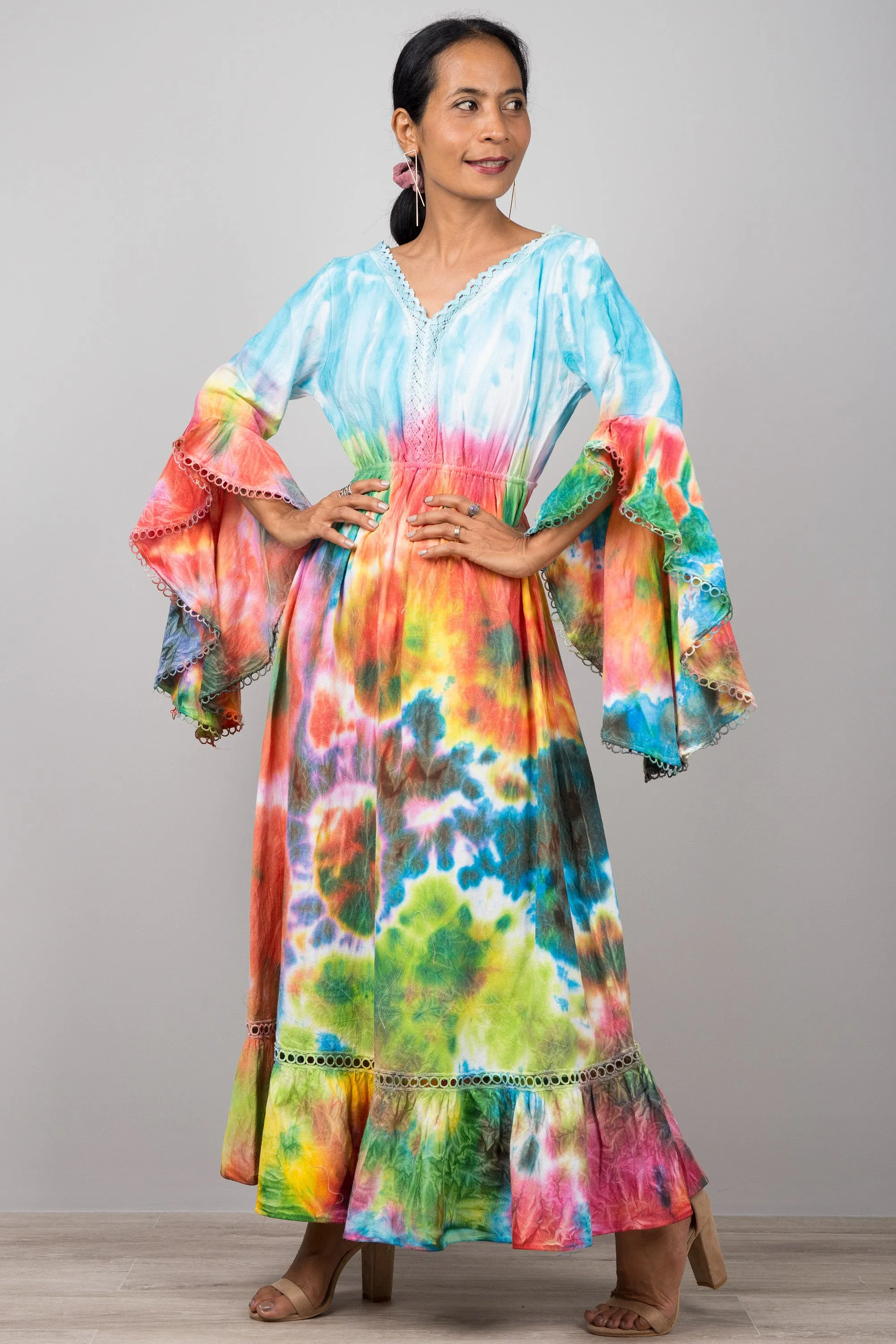 Tie dye dress with angel sleeves