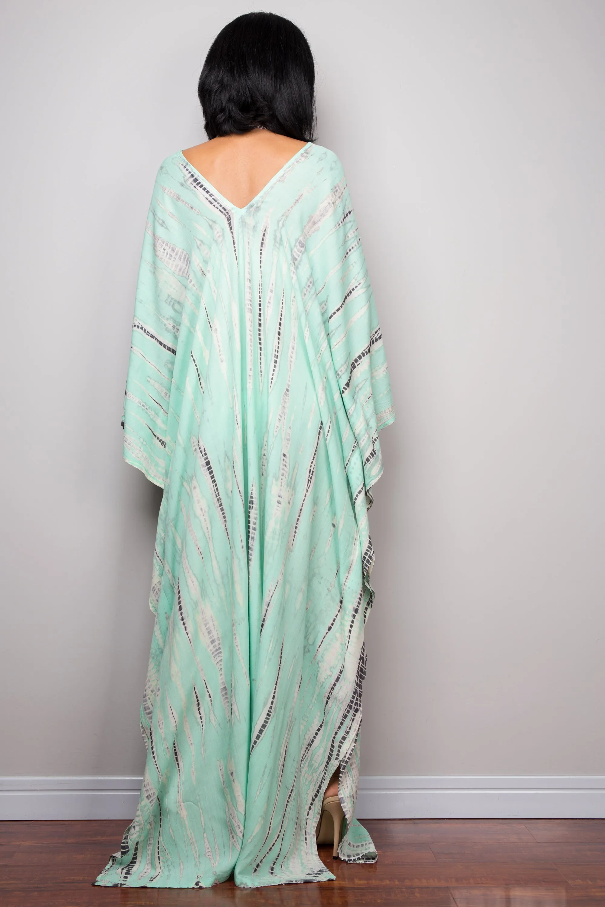 Tie dye kaftan, Beach dress, Long Green Maxi dress, resort Kaftan, Summer kaftan,